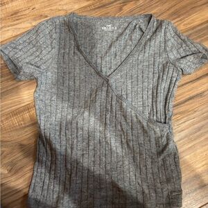 Hollister Gray Ribbed Wrap T-Shirt